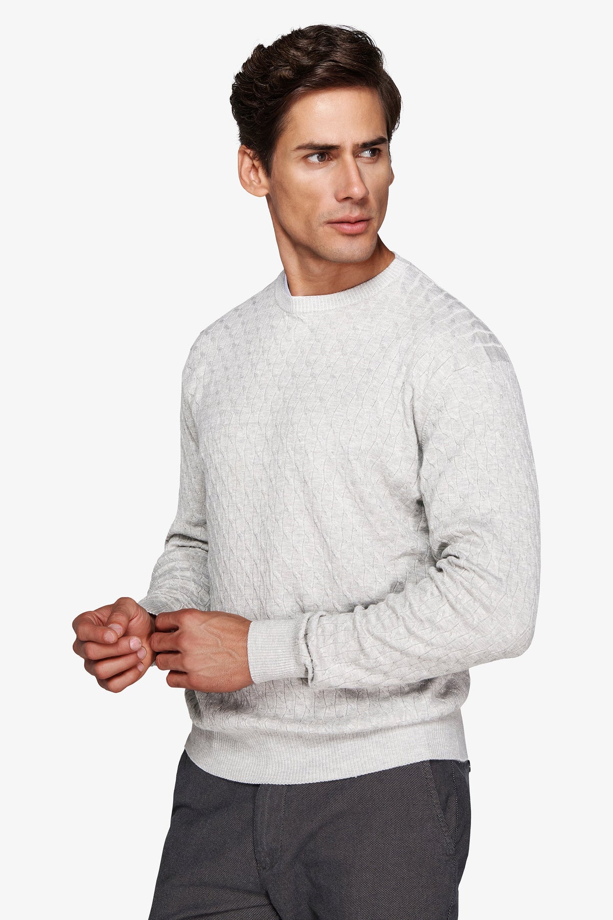 Maglia girocollo treccia grigio chiaro-Dan John