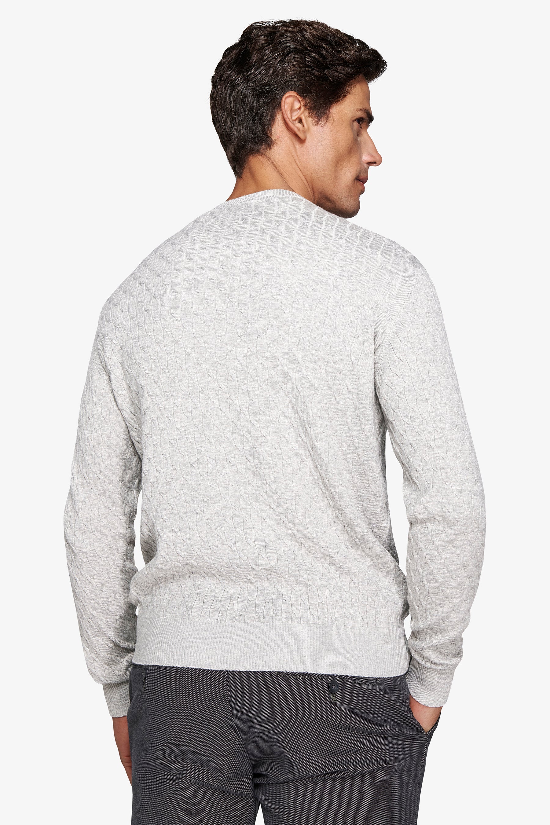 Maglia girocollo treccia grigio chiaro-Dan John