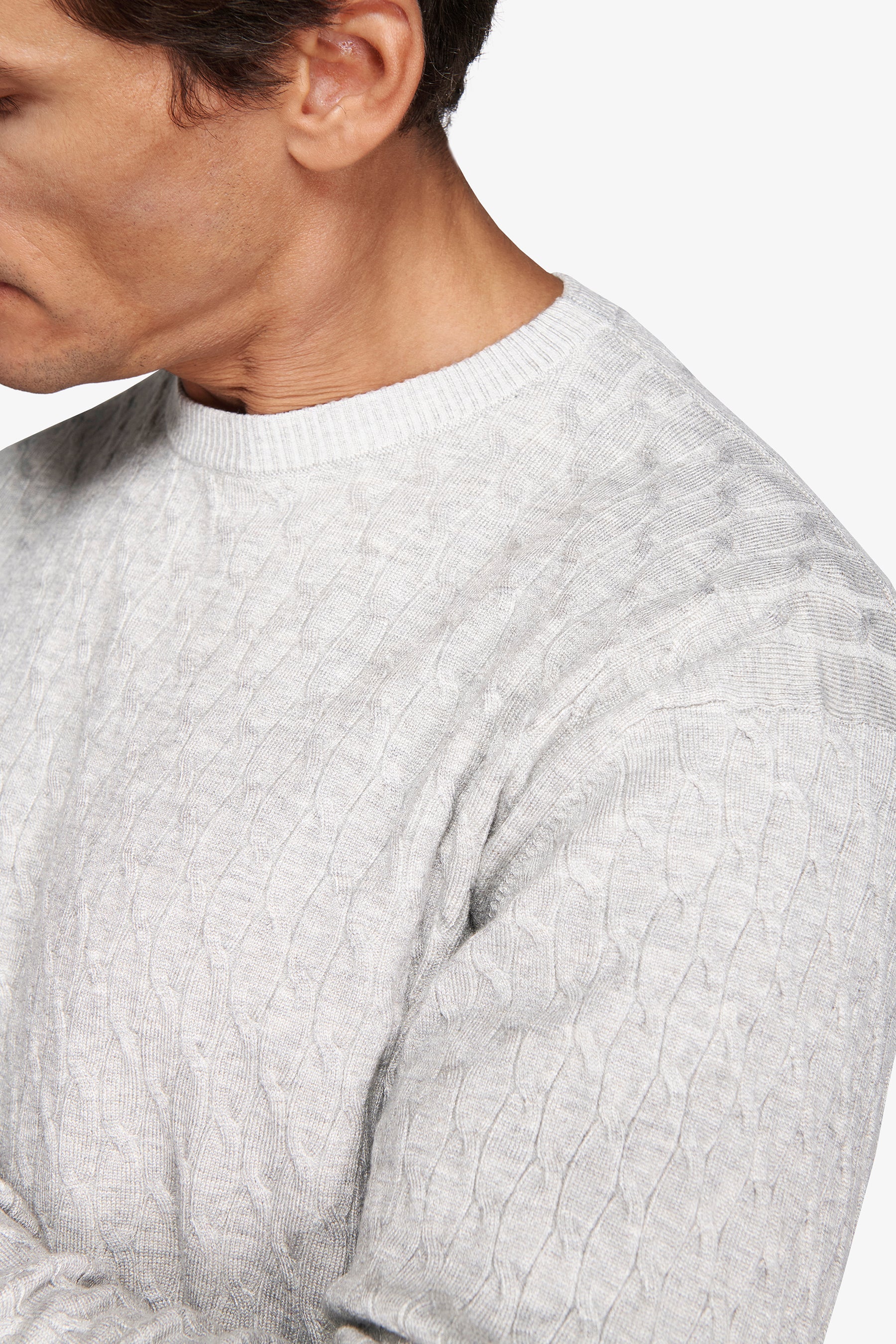 Maglia girocollo treccia grigio chiaro-Dan John