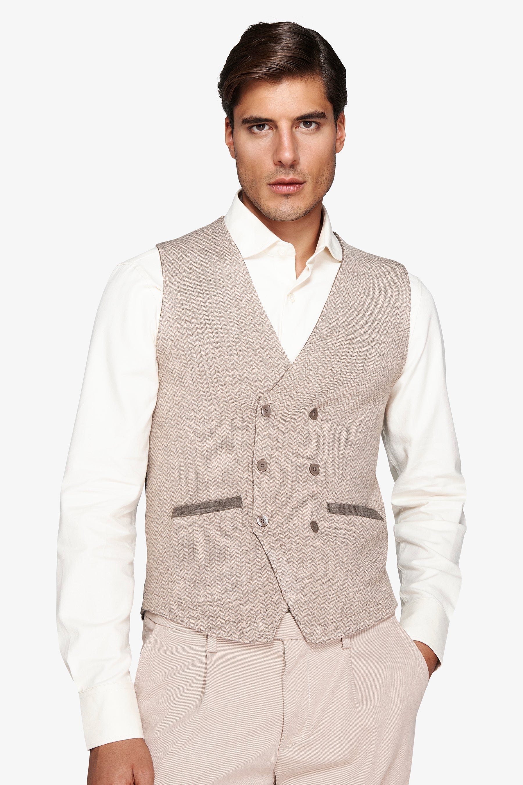 Gilet in maglia doppiopetto herringbone corda-Dan John