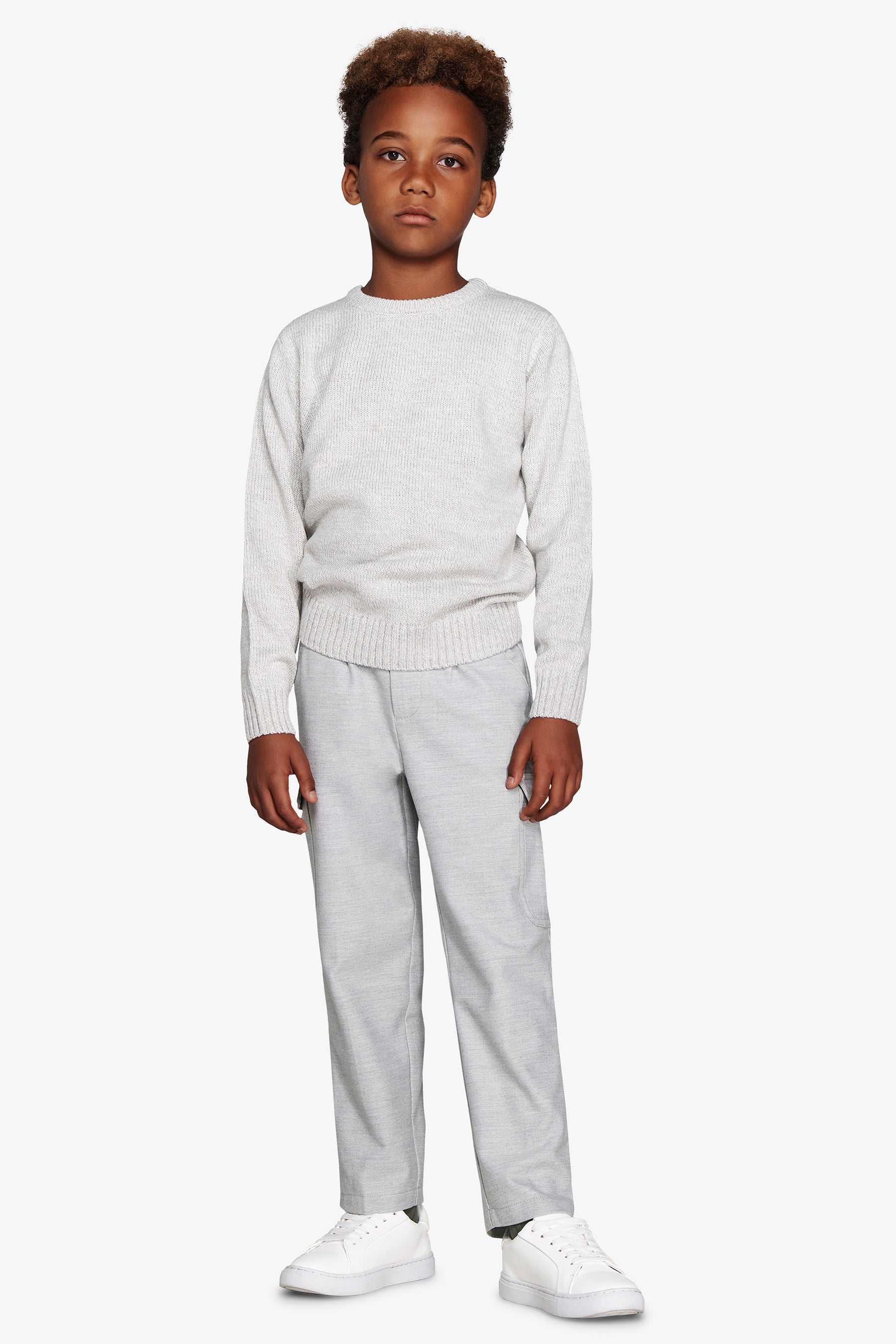 Maglia girocollo mouline' grigio chiaro Kids-Dan John