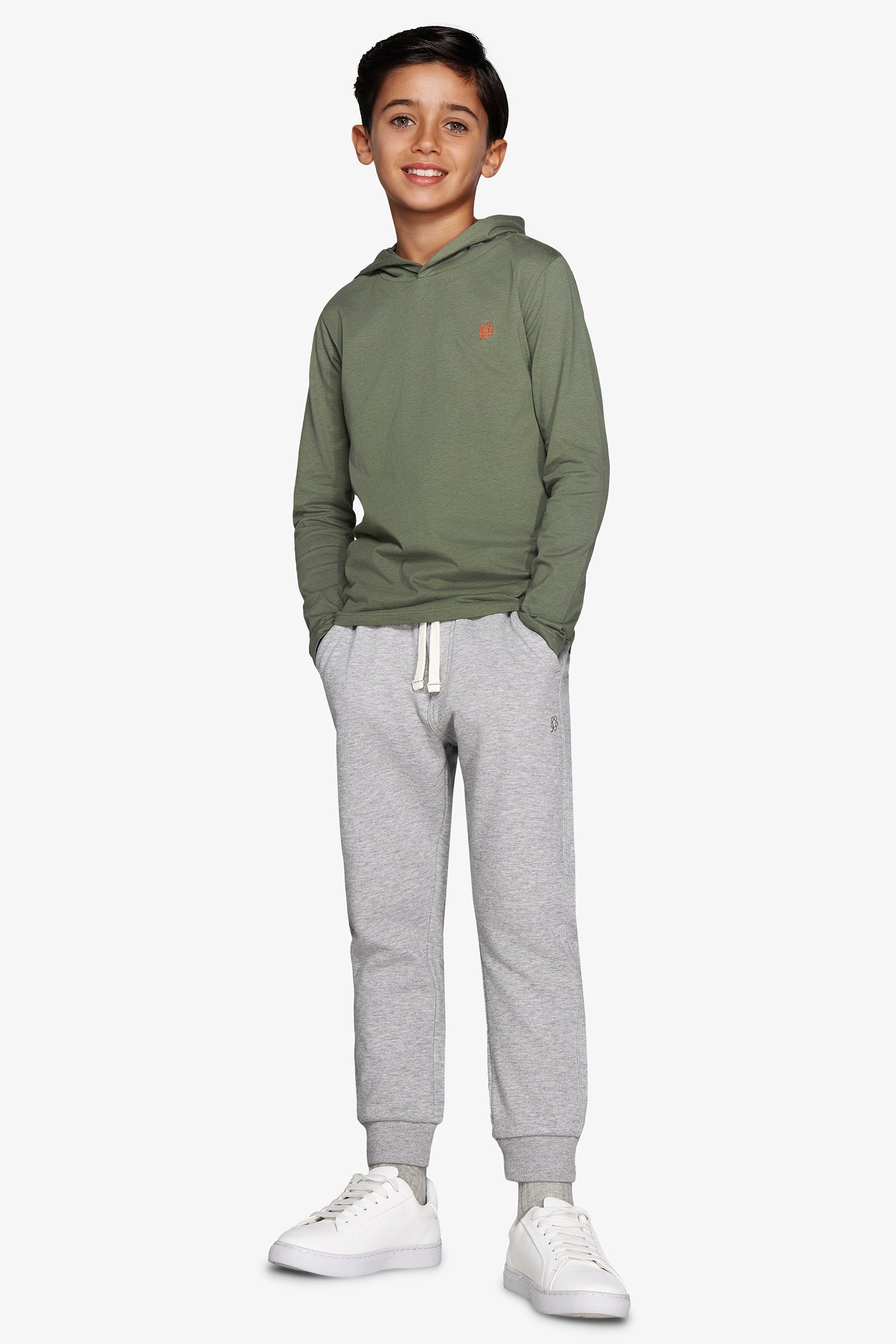 Felpa jersey con cappuccio e ricamo verde Kids-Dan John
