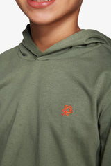 Felpa jersey con cappuccio e ricamo verde Kids-Dan John