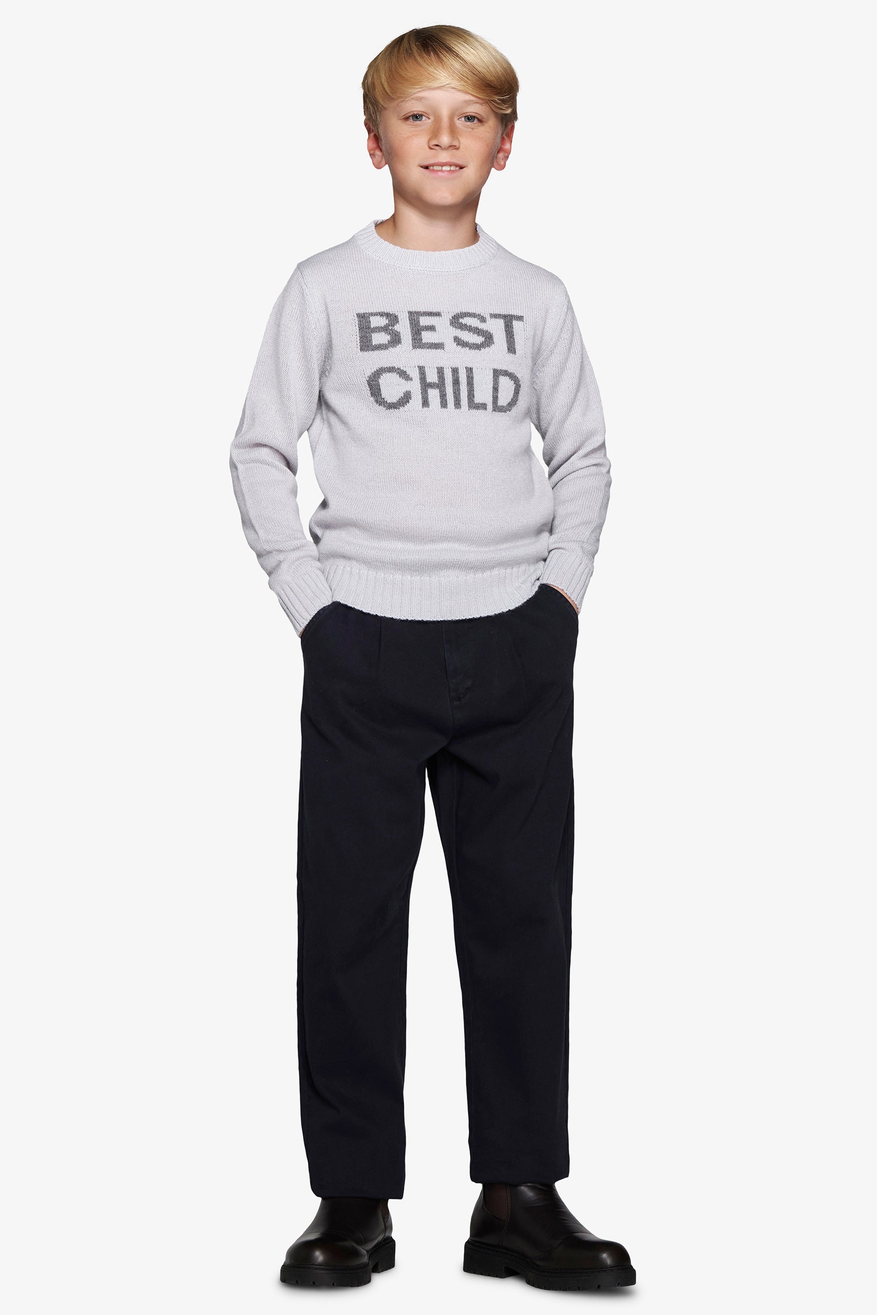Maglia girocollo con scritta celeste Kids-Dan John
