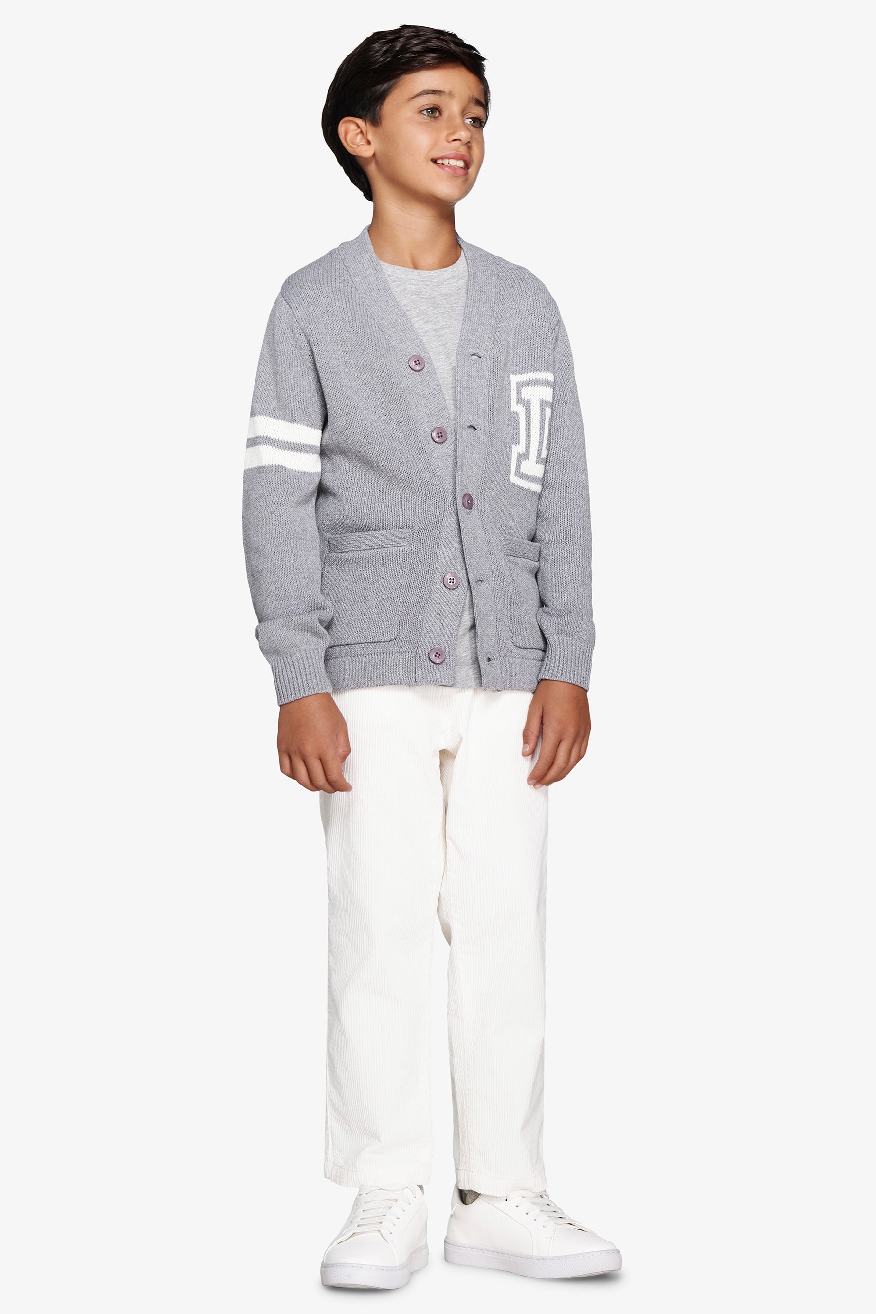 Cardigan scollo a V grigio medio Kids-Dan John