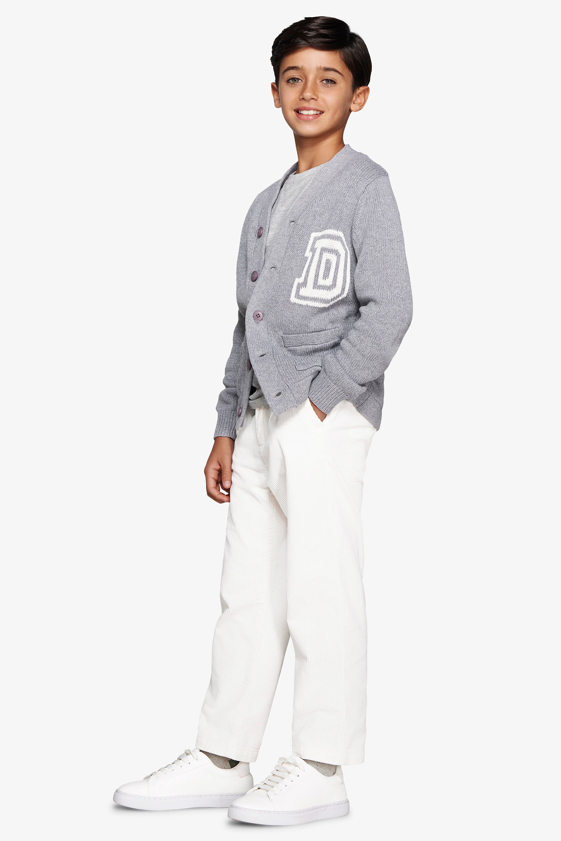 Cardigan scollo a V grigio medio Kids-Dan John