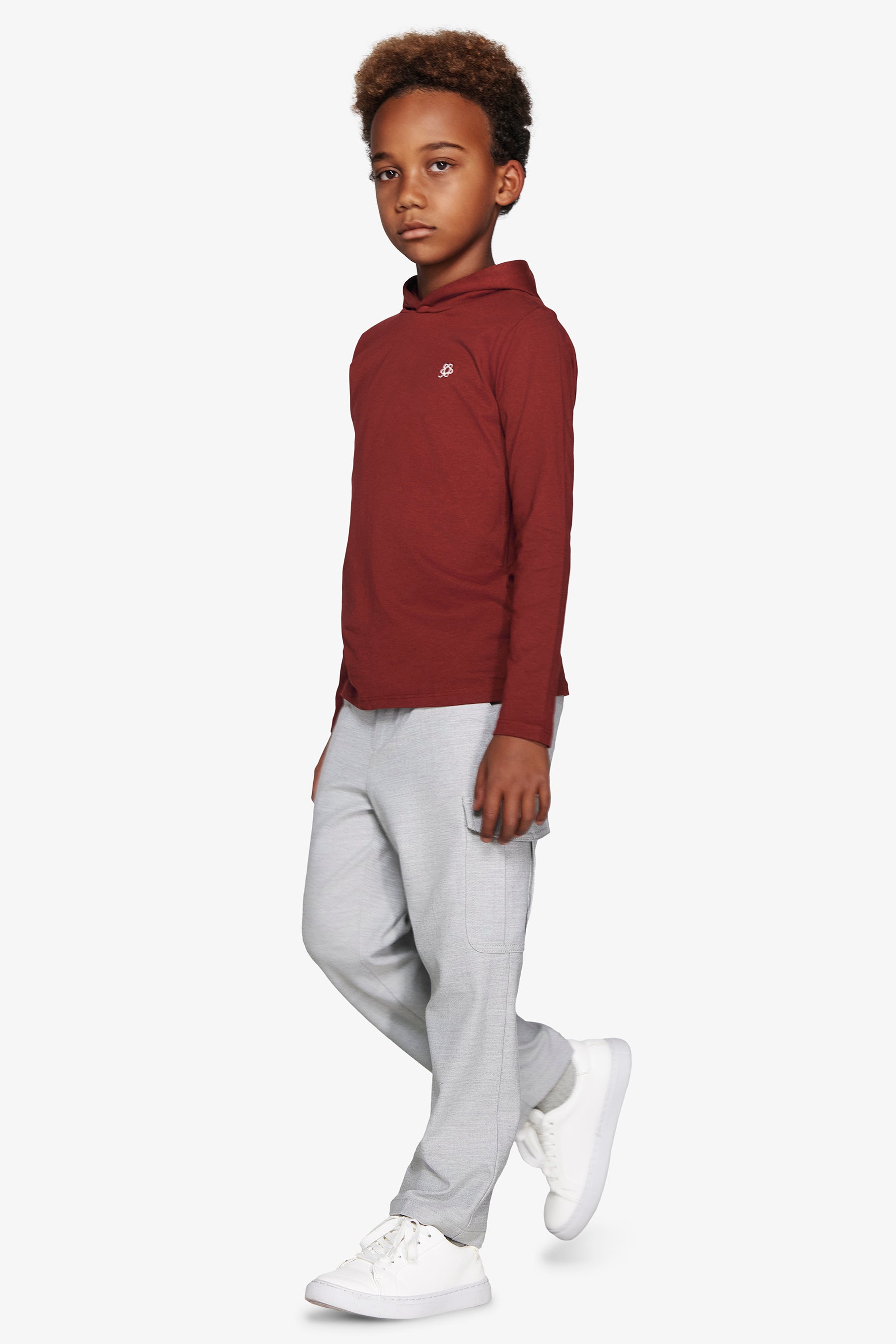 Felpa jersey con cappuccio e ricamo bordeaux Kids-Dan John