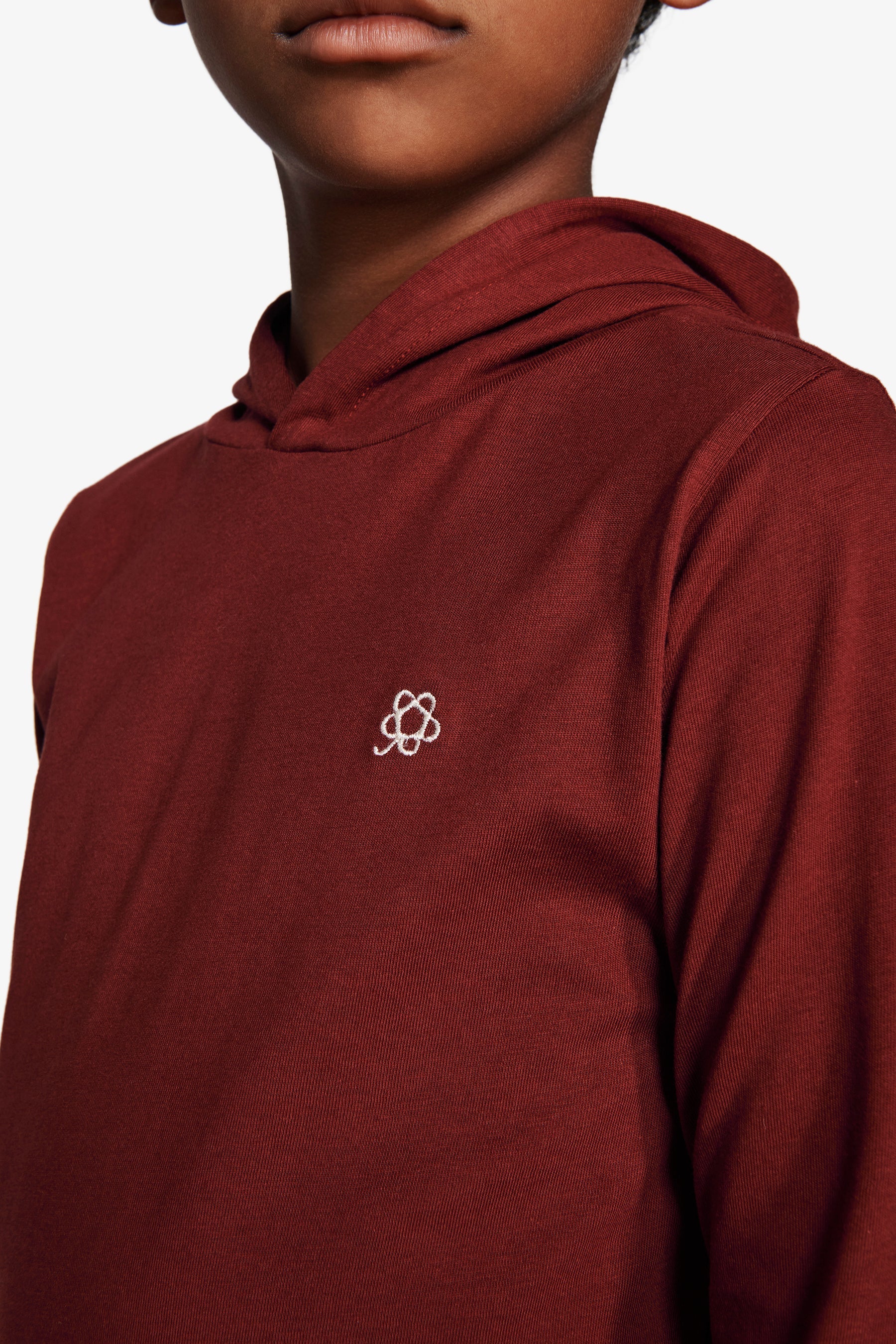 Felpa jersey con cappuccio e ricamo bordeaux Kids-Dan John