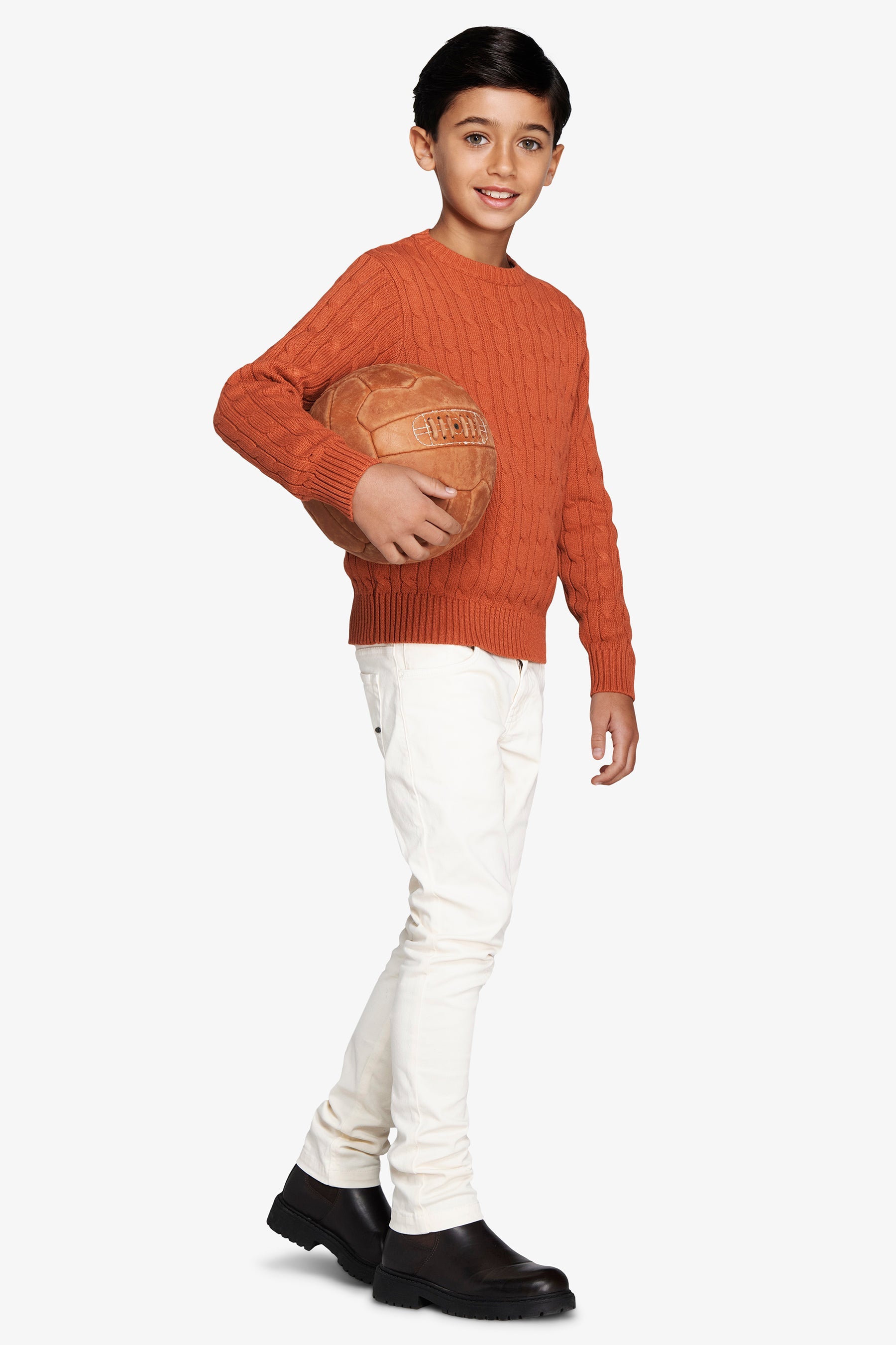 Maglia girocollo treccia arancio Kids-Dan John