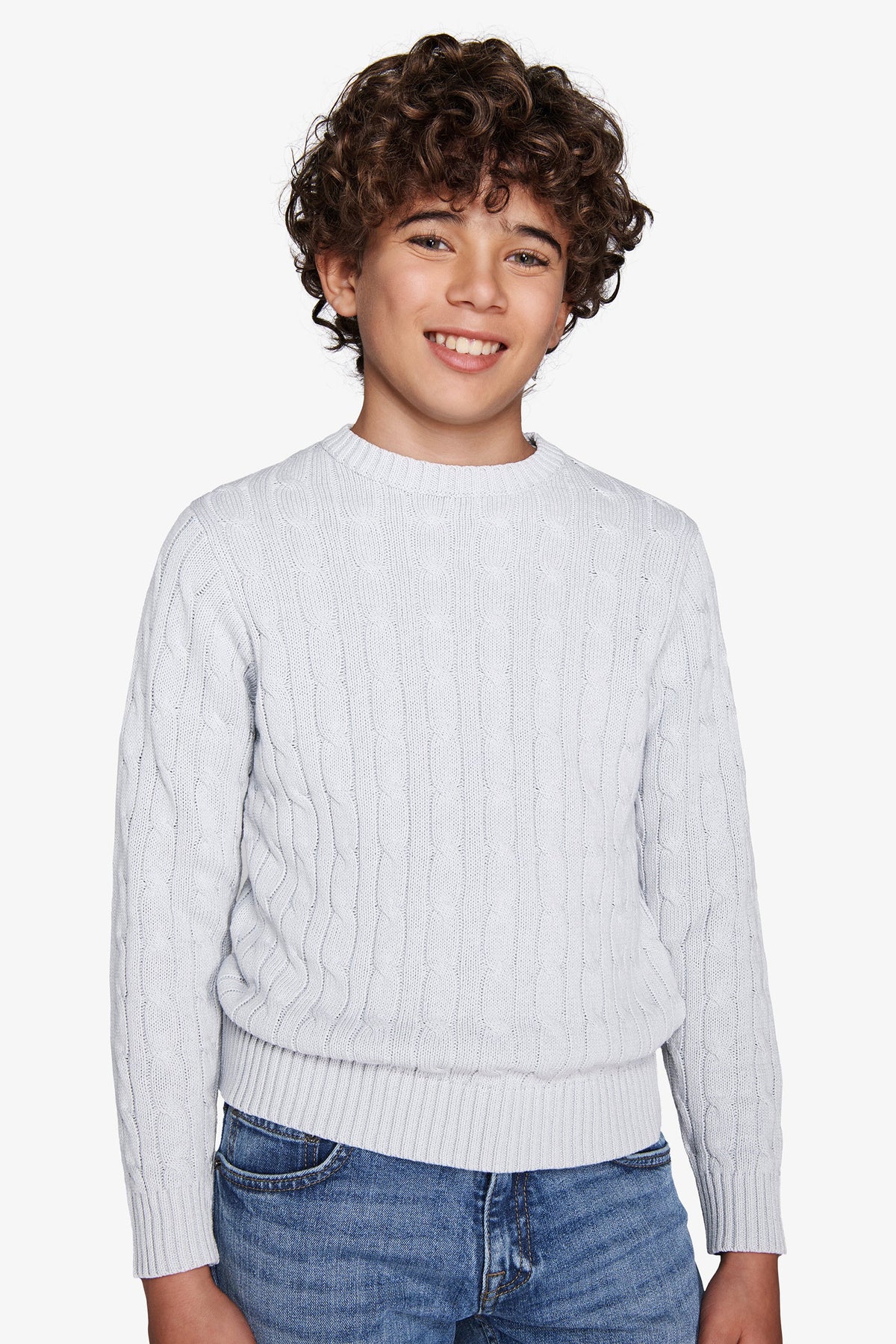Maglia girocollo treccia celeste Kids-Dan John