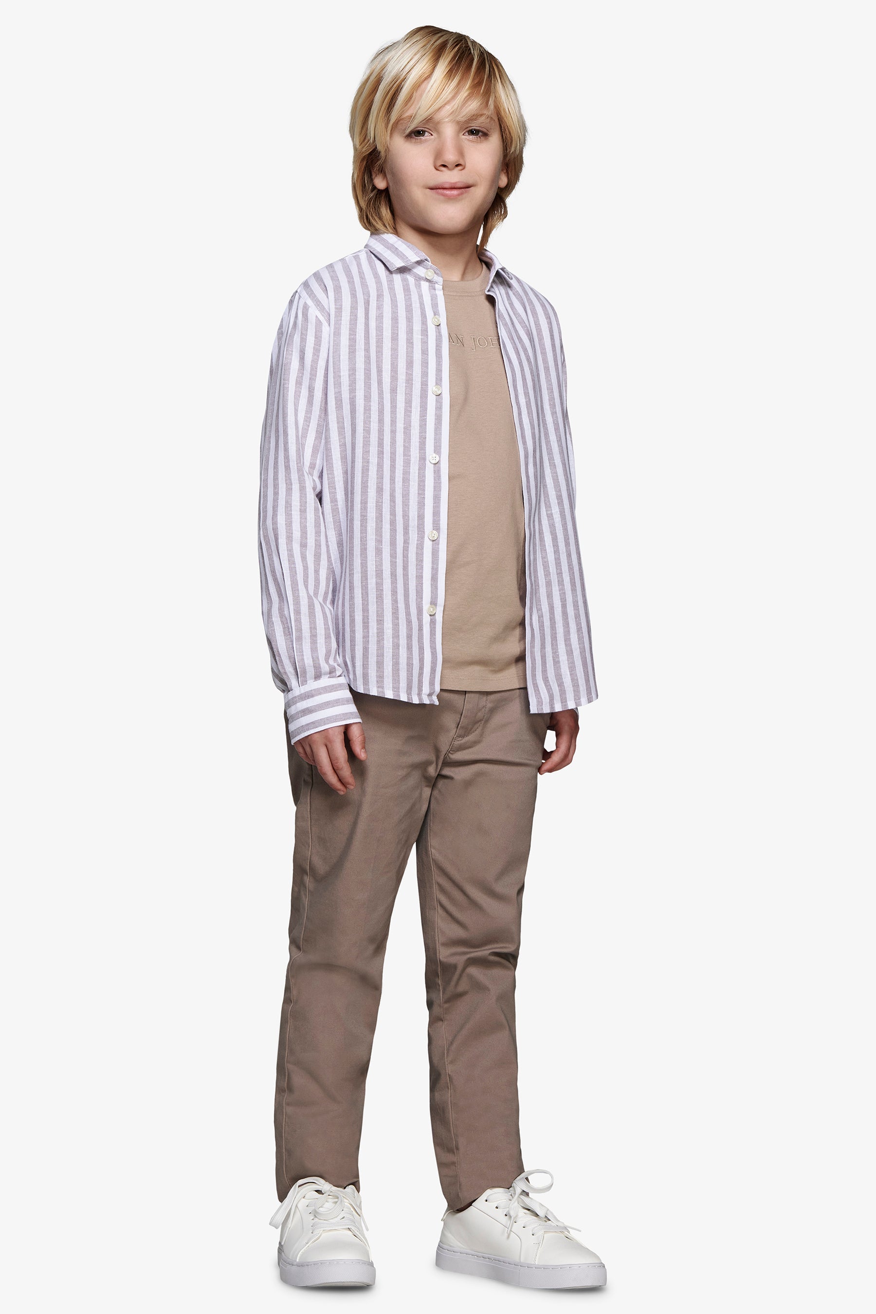 Camicia misto lino a righe tortora Kids-Dan John