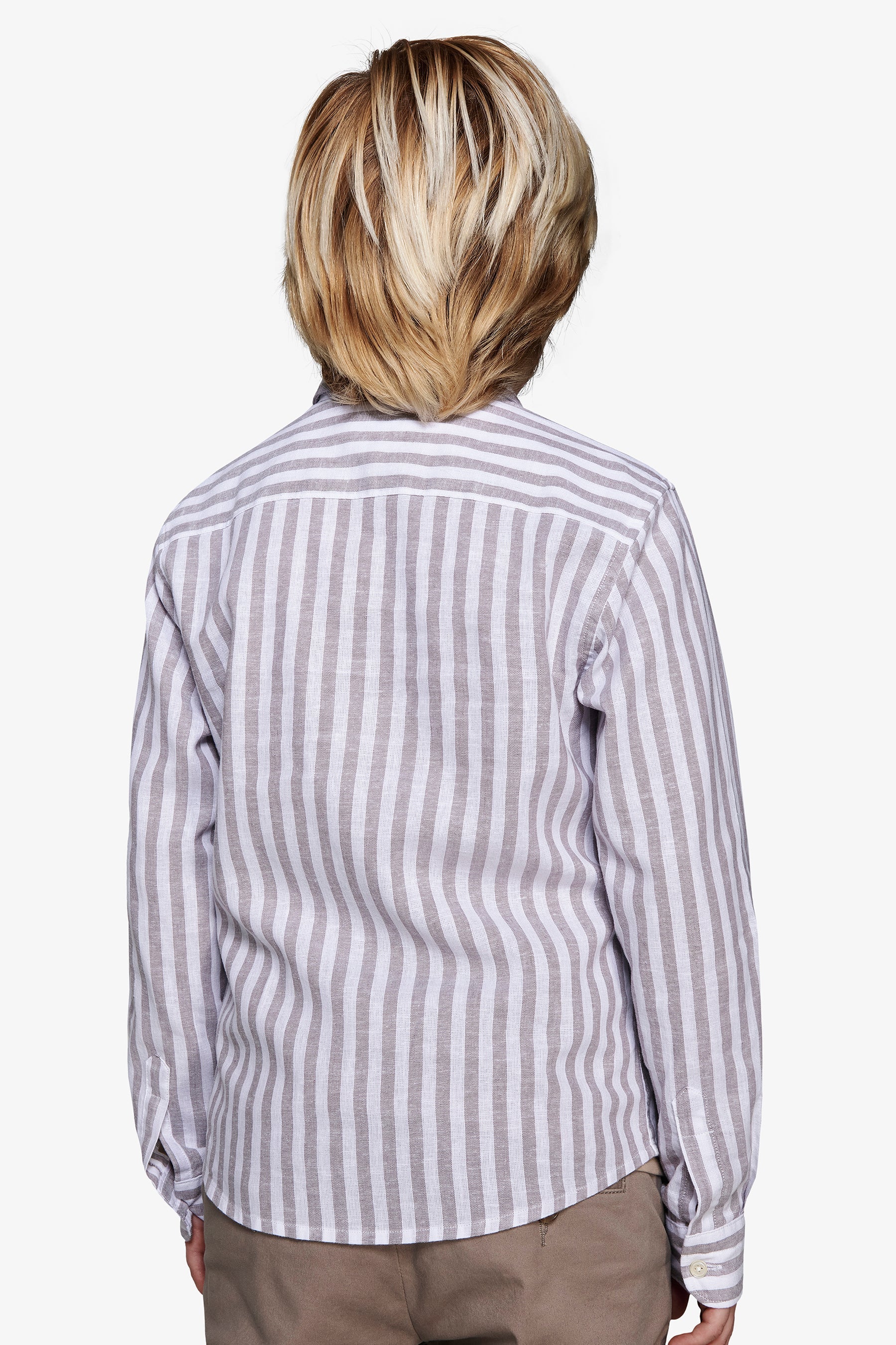 Camicia misto lino a righe tortora Kids-Dan John