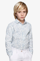 Camicia misto lino stampa fiori celeste Kids-Dan John
