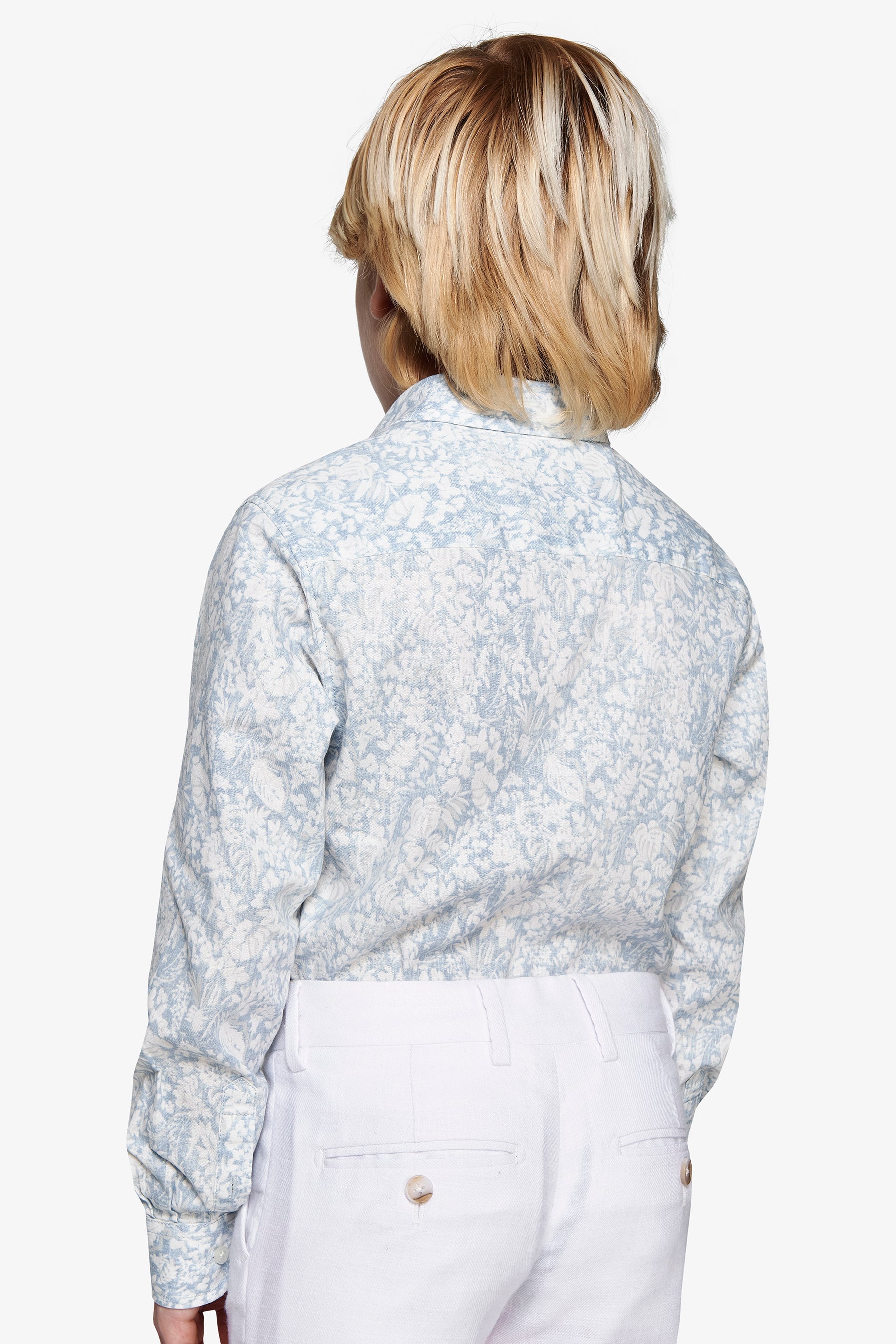 Camicia misto lino stampa fiori celeste Kids-Dan John