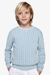 Maglia girocollo treccia celeste Kids-Dan John