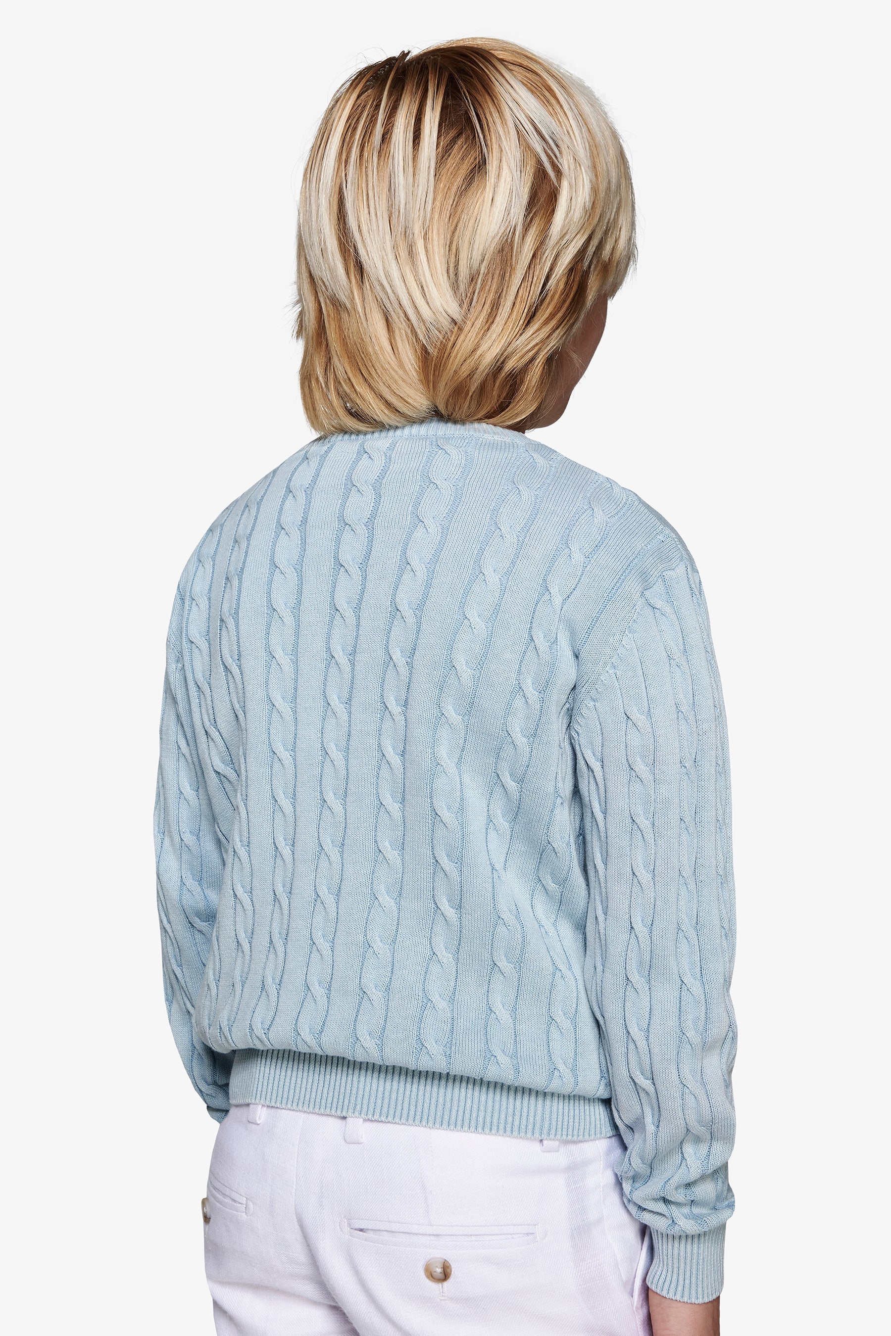 Maglia girocollo treccia celeste Kids-Dan John