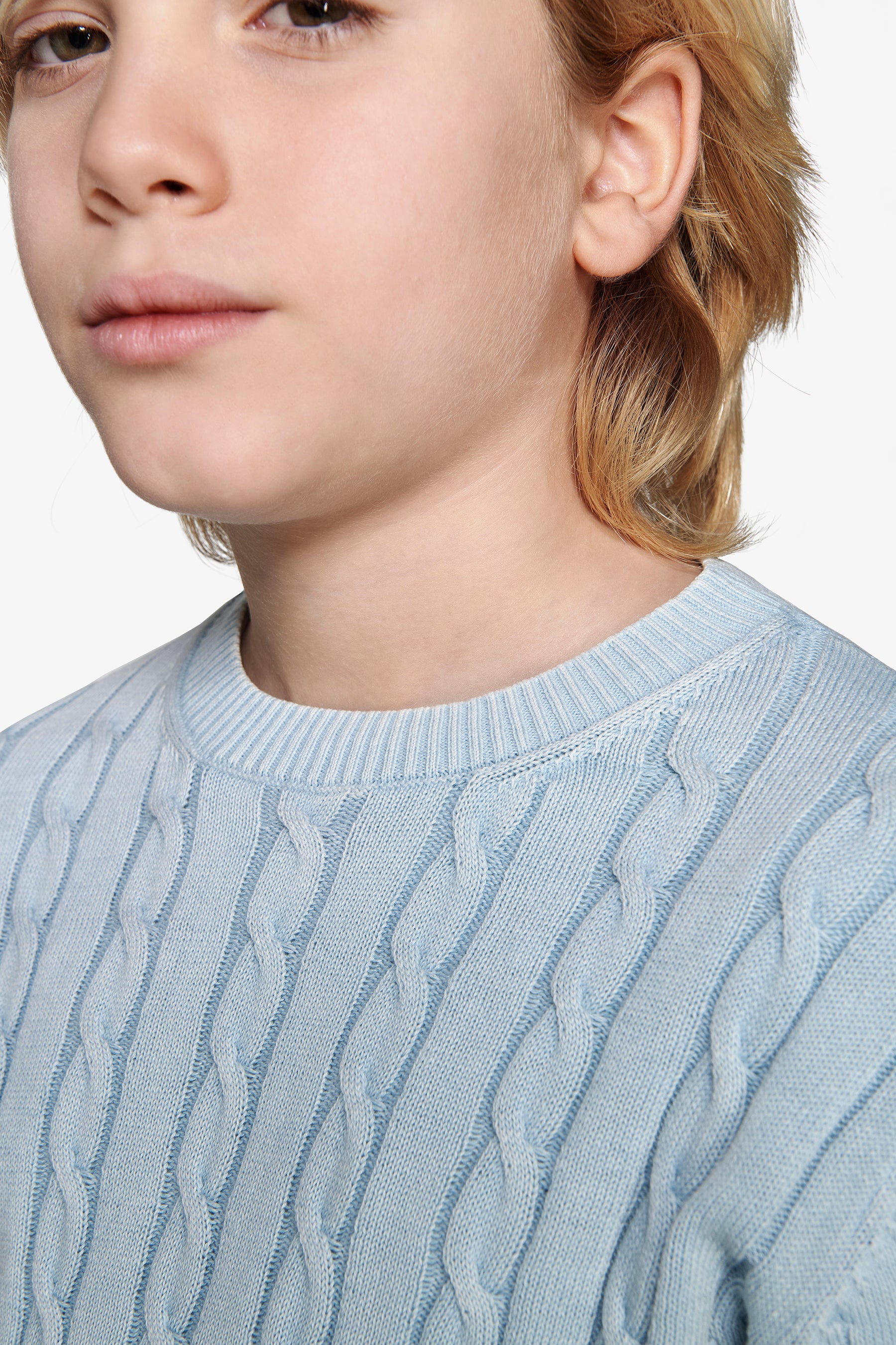 Maglia girocollo treccia celeste Kids-Dan John