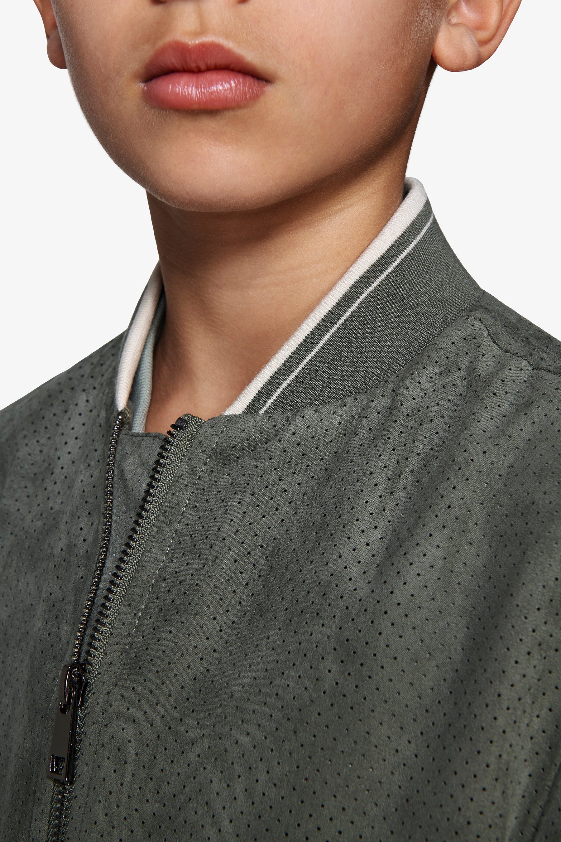 Bomber in ecosuede traforato verde Kids-Dan John