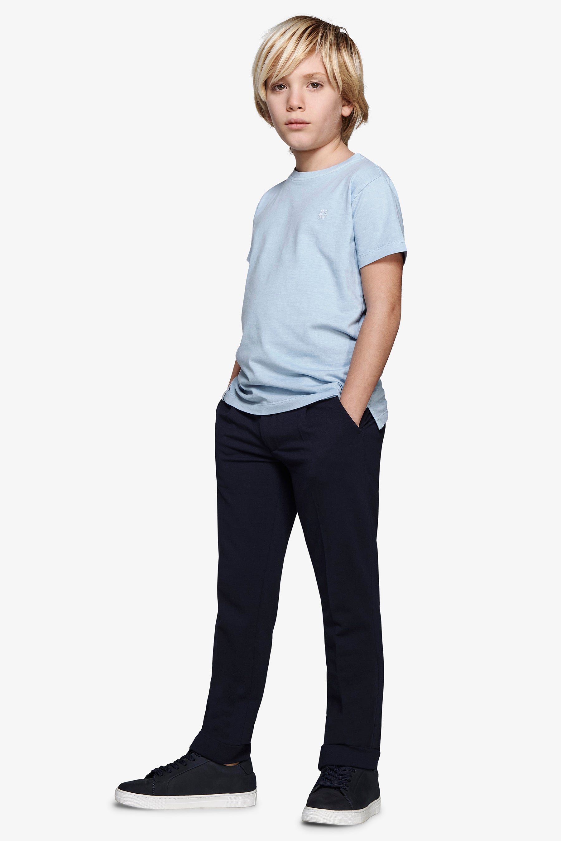 T-shirt basic con ricamo celeste Kids-Dan John