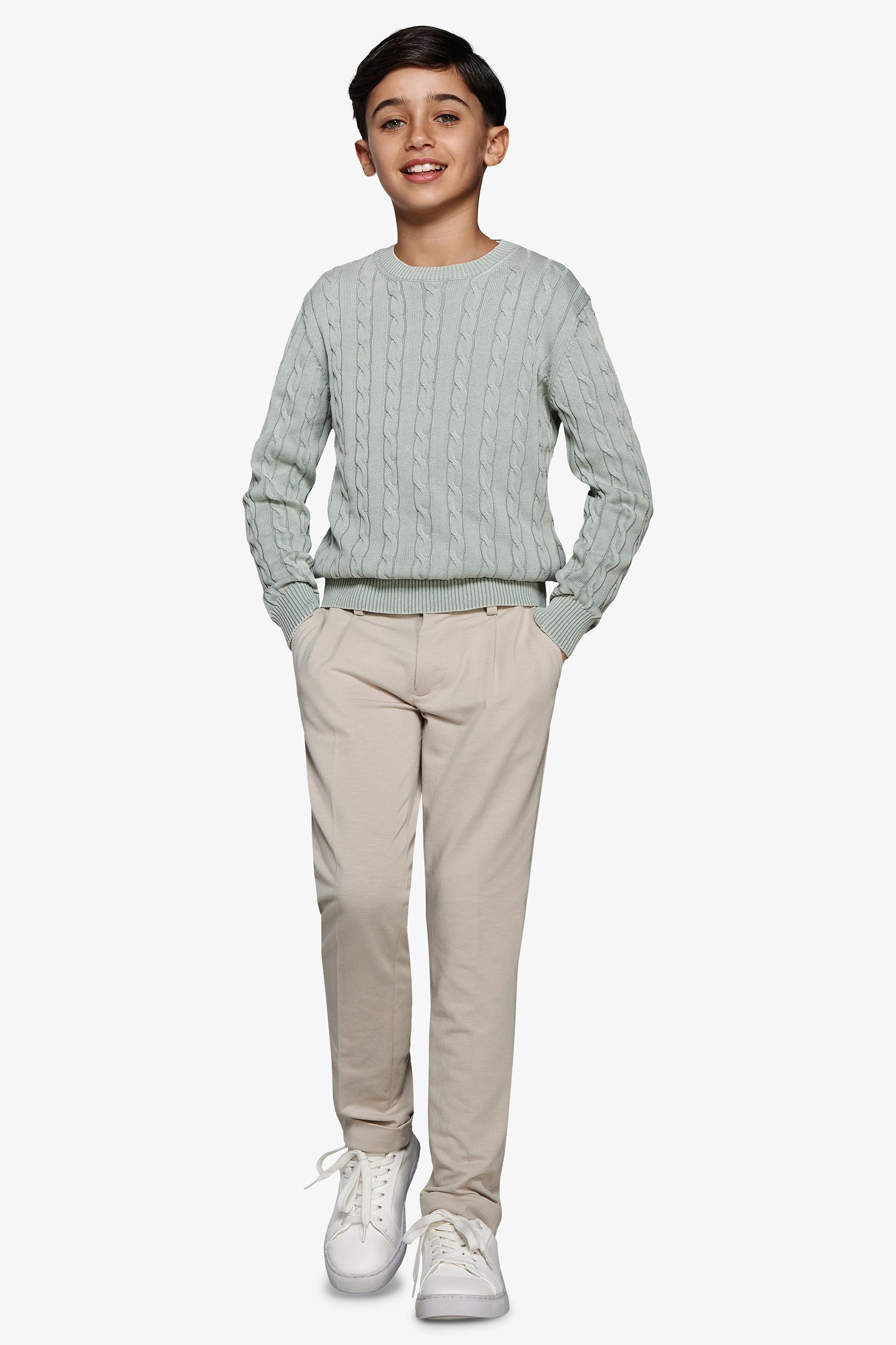 Maglia girocollo treccia salvia Kids-Dan John