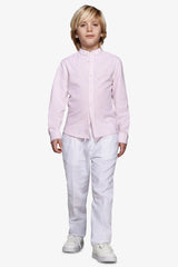 Camicia coreana a righe misto lino rosa Kids-Dan John