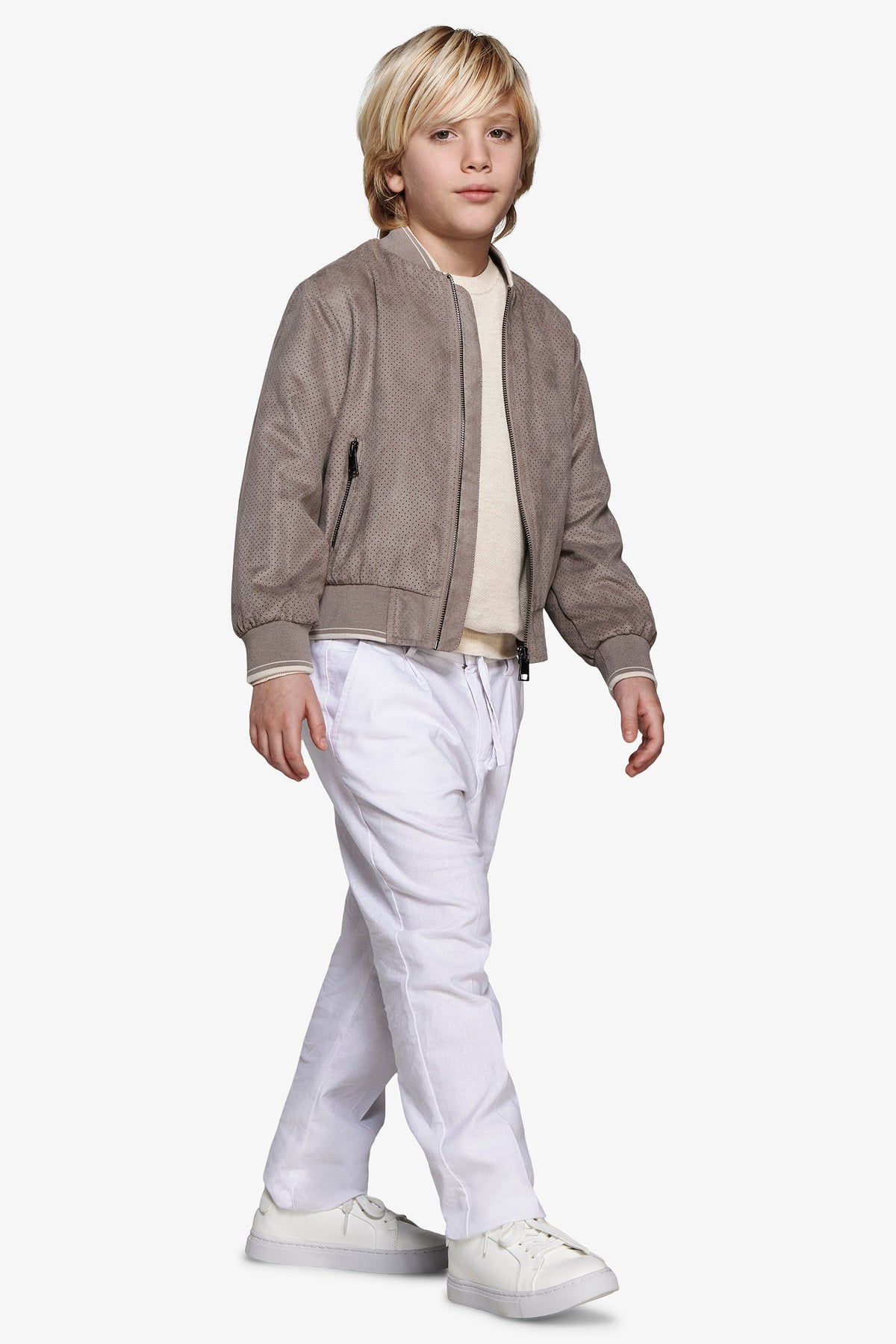 Bomber in ecosuede traforato tortora Kids-Dan John