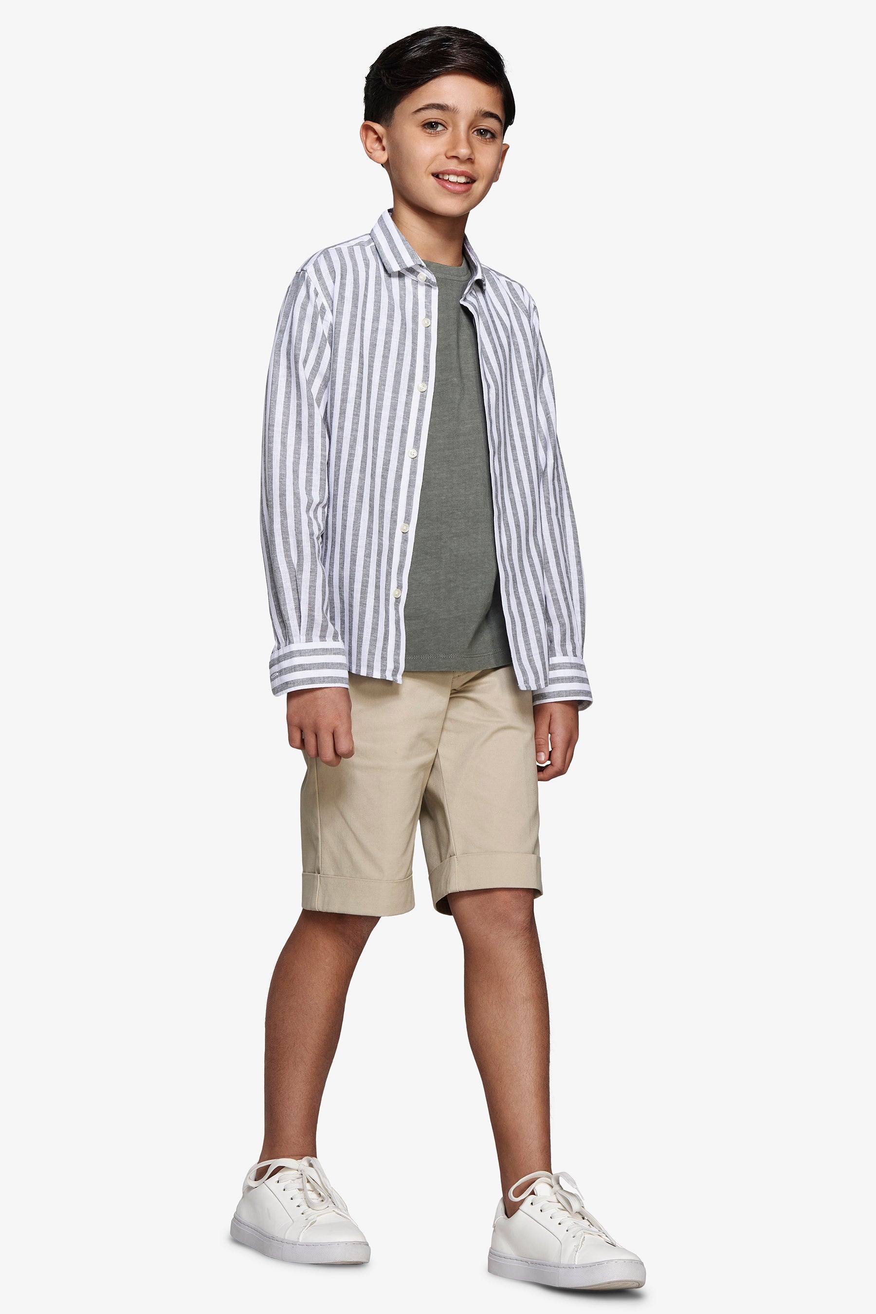 Camicia misto lino a righe verde Kids-Dan John
