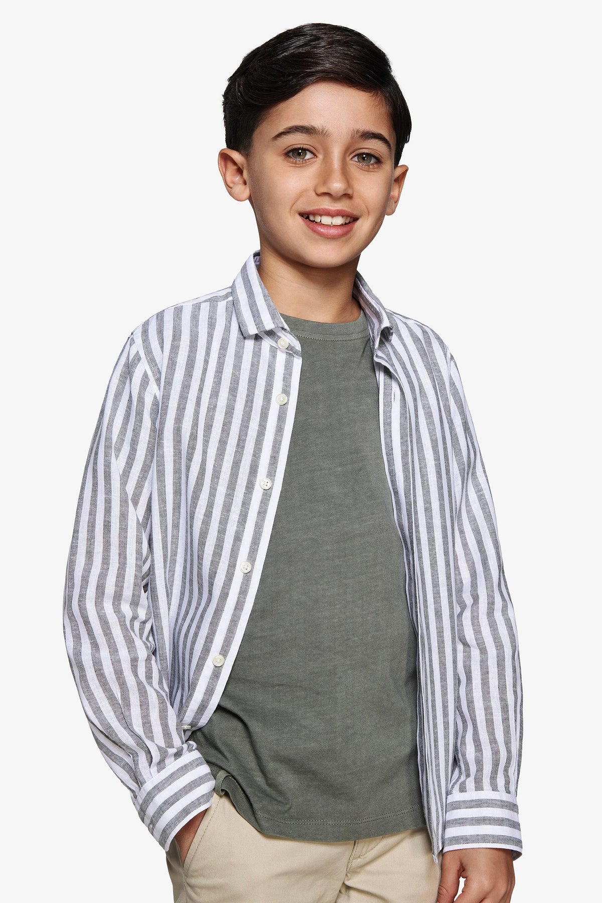 Camicia misto lino a righe verde Kids-Dan John