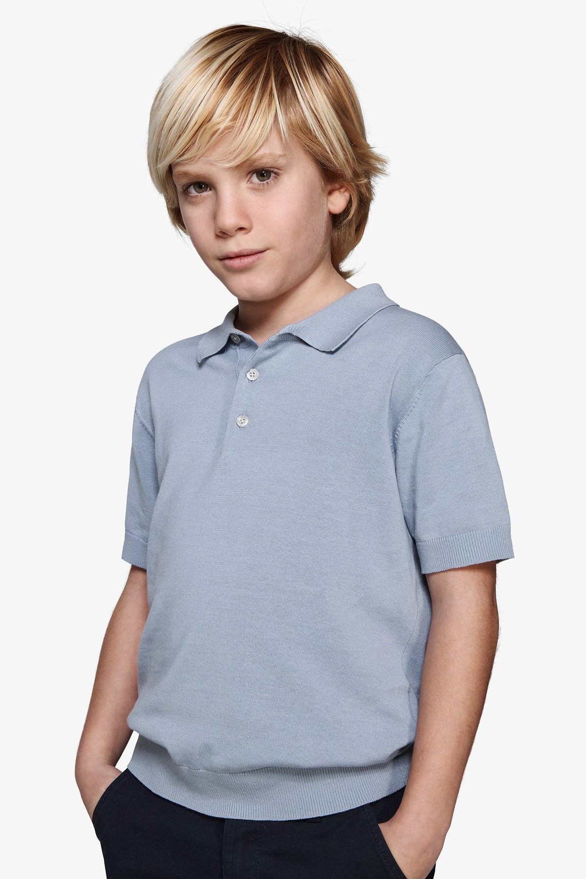 Polo in maglia celeste Kids-Dan John