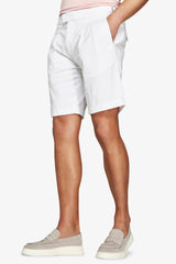 White Herringbone Bermuda Shorts