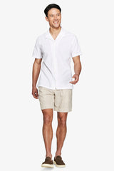 Dove grey striped linen blend Bermuda shorts