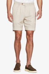 Dove grey striped linen blend Bermuda shorts