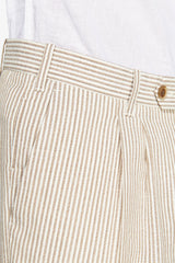 Dove grey striped linen blend Bermuda shorts