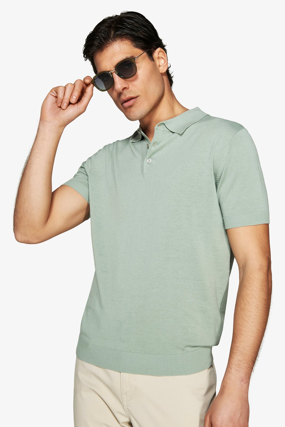 Polo in maglia basic in cotone light green-Dan John