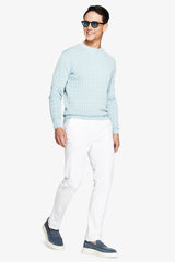 Maglia girocollo treccia costa piatta celeste-Dan John