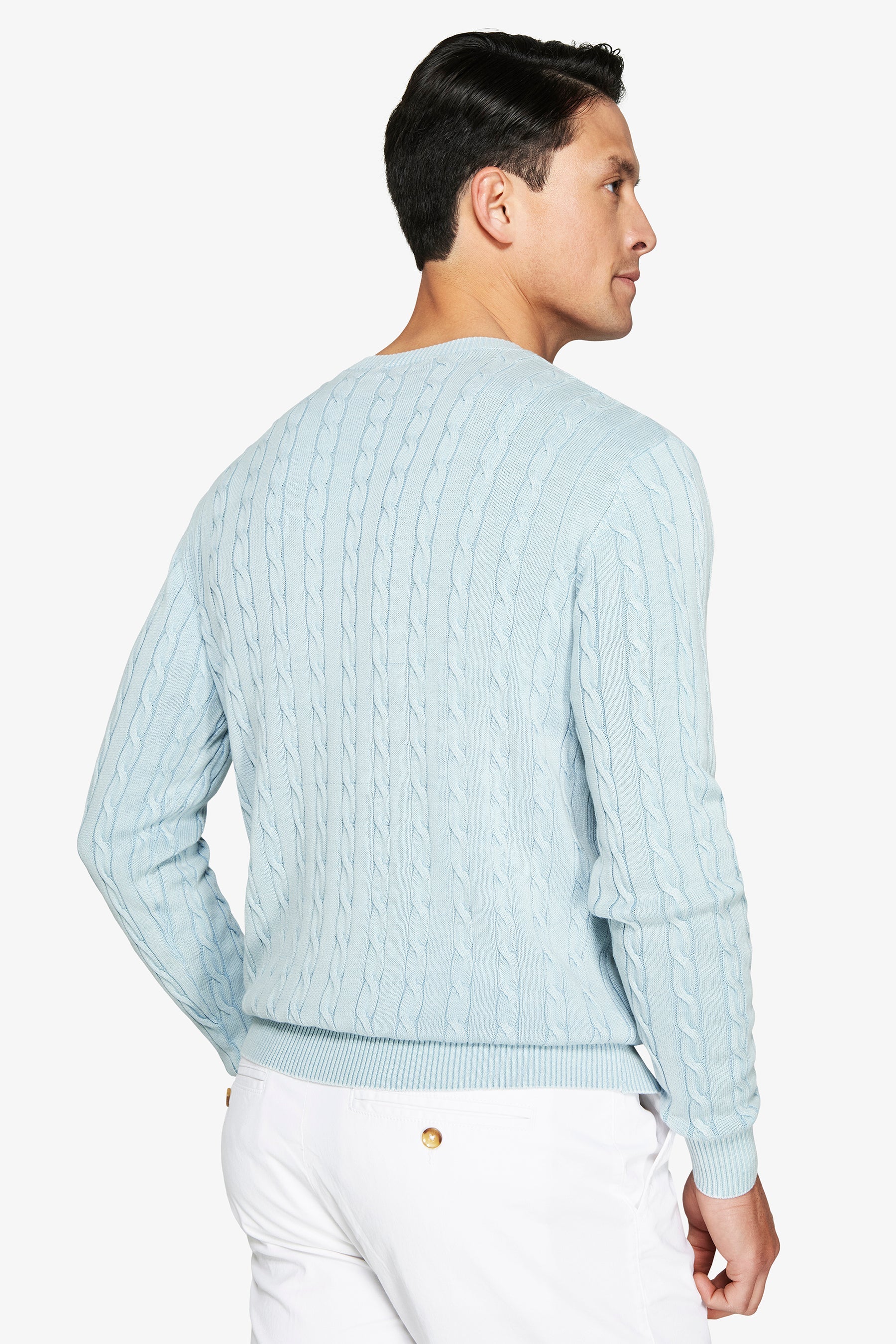 Maglia girocollo treccia costa piatta celeste-Dan John