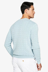 Maglia girocollo treccia costa piatta celeste-Dan John