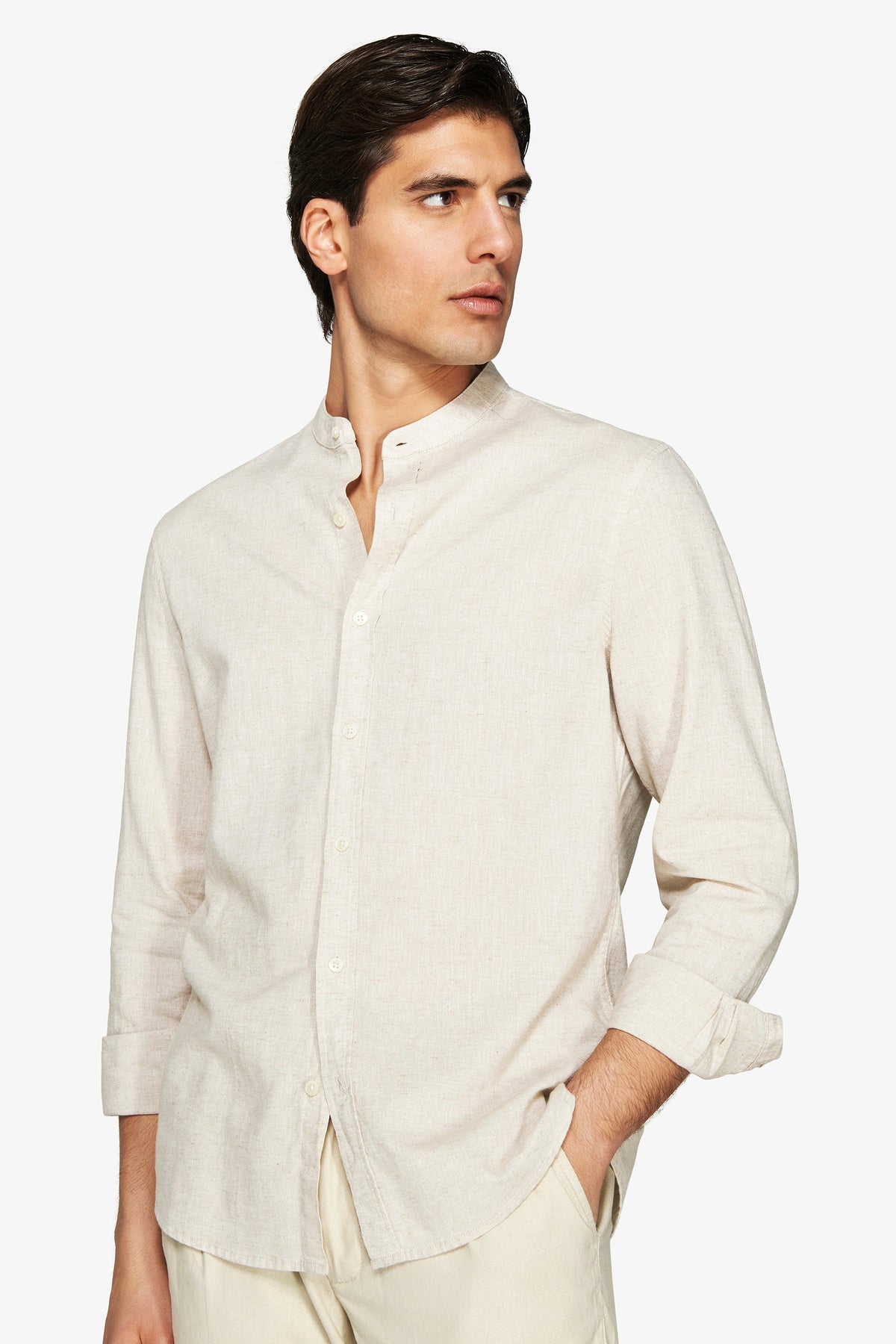Beige Korean linen blend shirt