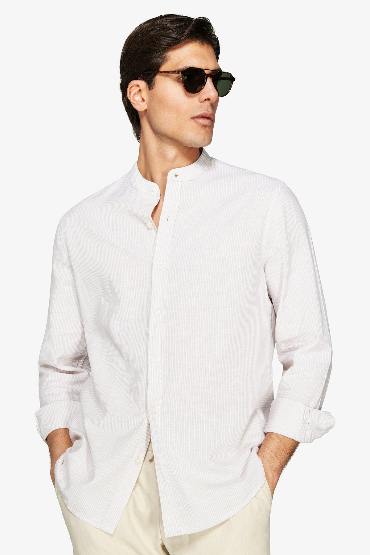 Korean linen blend shirt with sand stripes