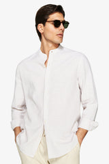 Korean linen blend shirt with sand stripes