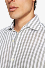 Camicia misto lino a righe verde-Dan John