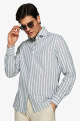 Green striped linen blend shirt