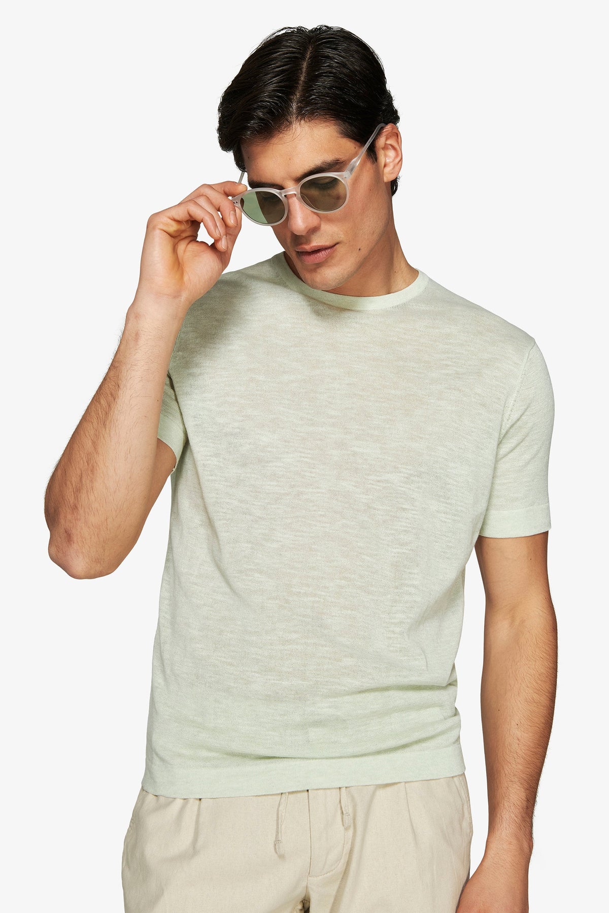 Sage crew neck linen blend sweater