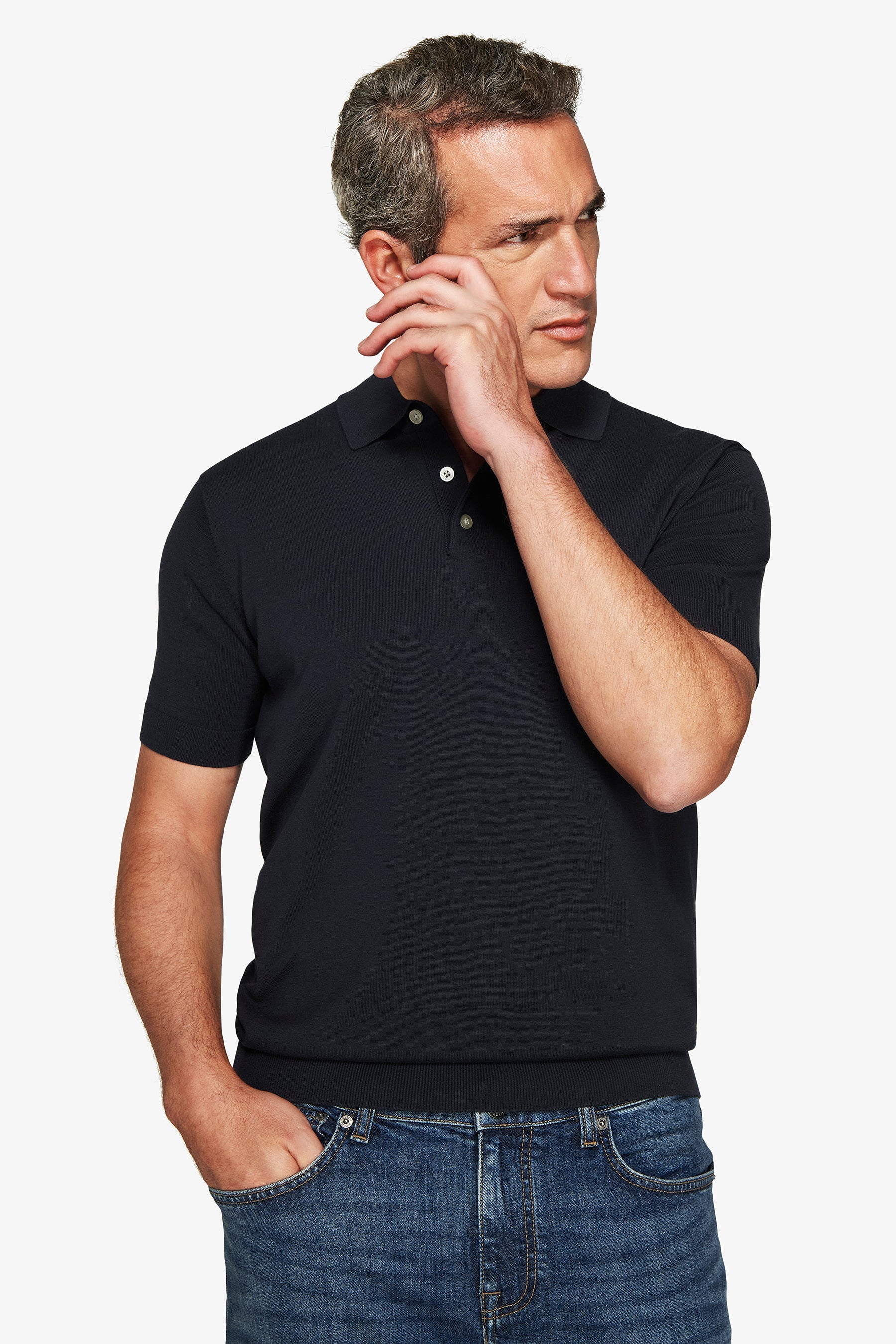Polo in maglia basic in cotone blu-Dan John