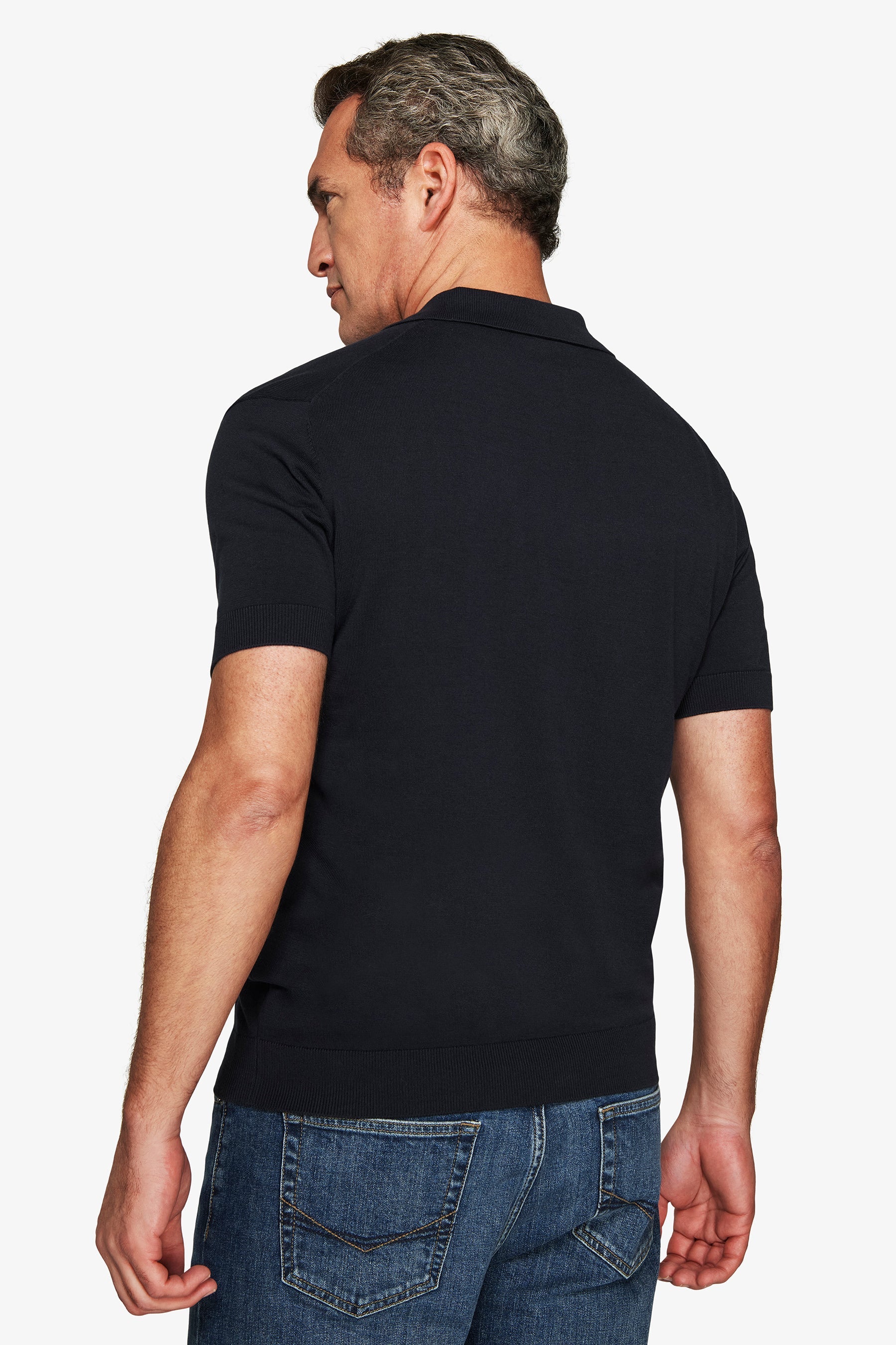 Polo in maglia basic in cotone blu-Dan John
