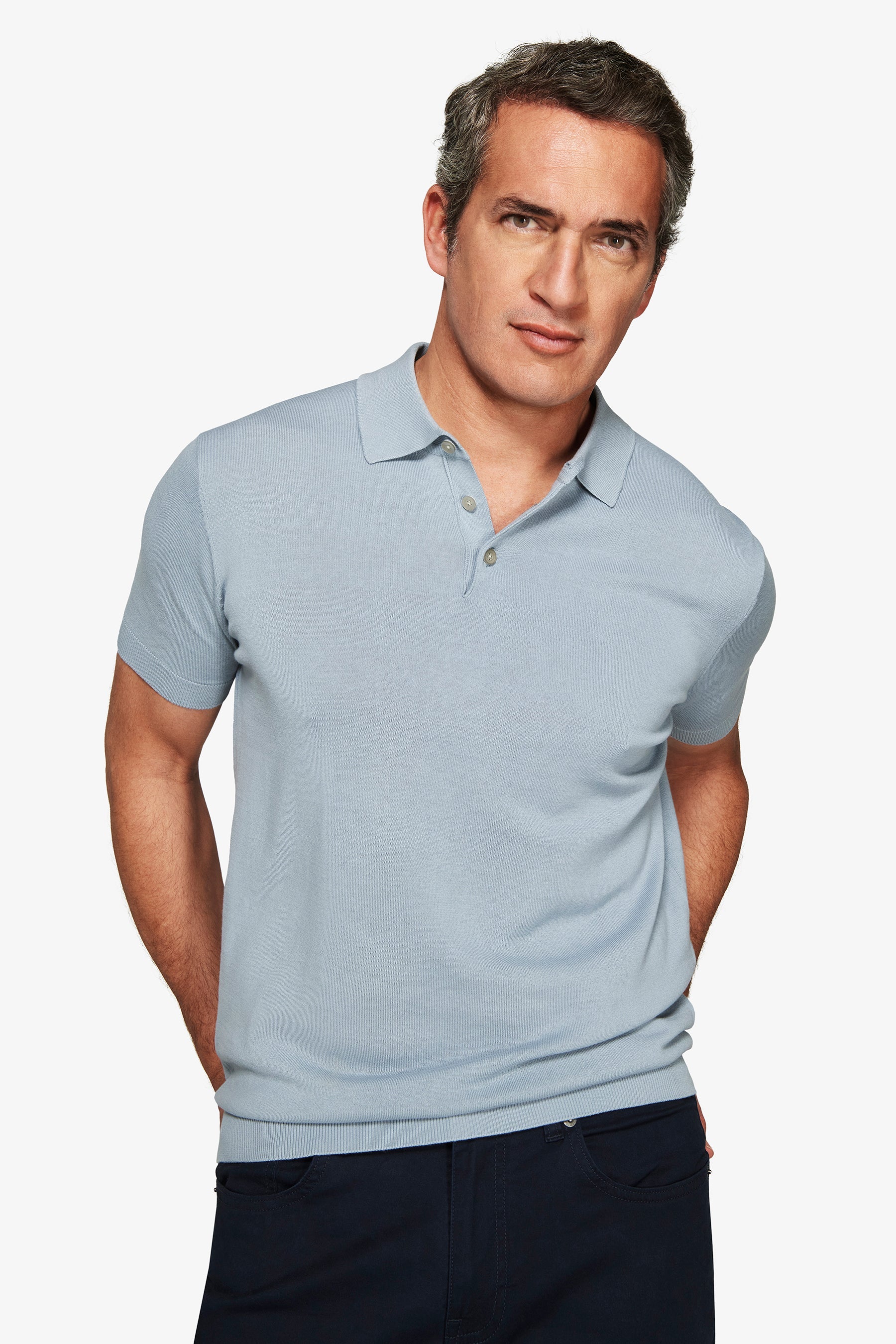 Polo in maglia basic in cotone celeste-Dan John