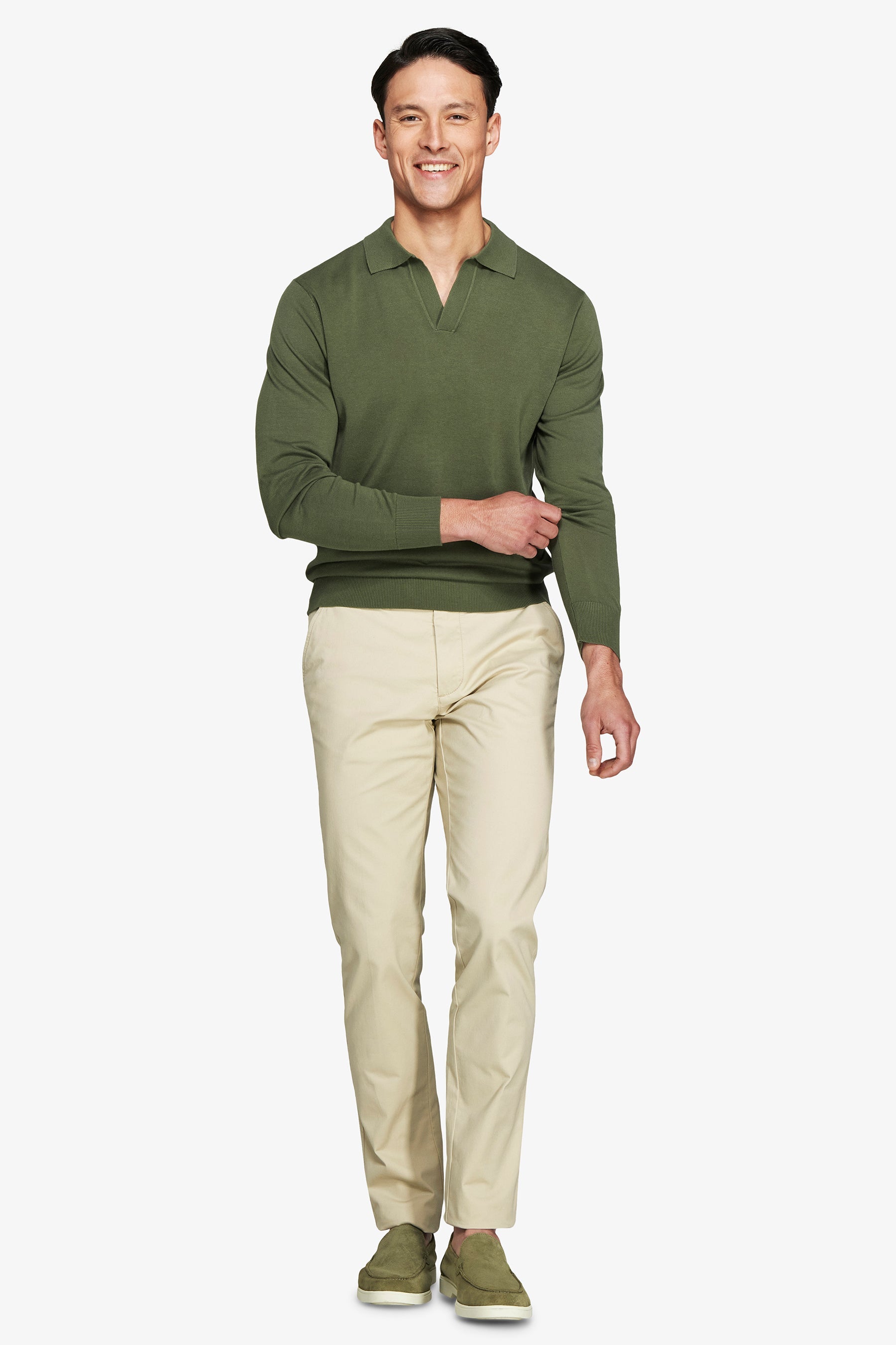 Polo in maglia collo aperto verde-Dan John