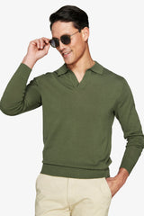 Polo in maglia collo aperto verde-Dan John