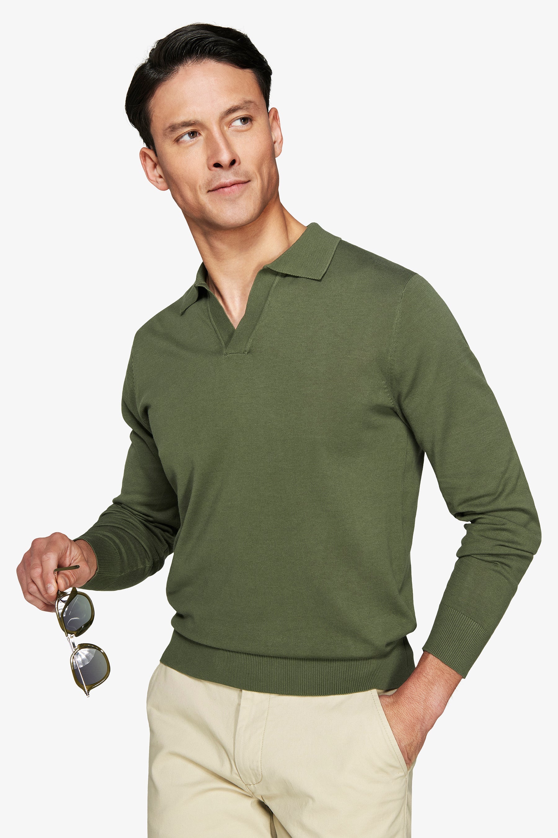 Polo in maglia collo aperto verde-Dan John