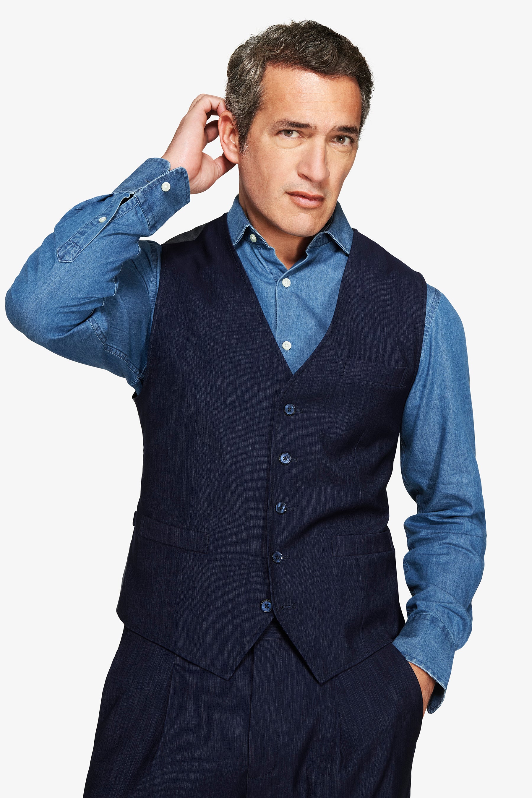 Gilet effetto denim blu scuro-Dan John